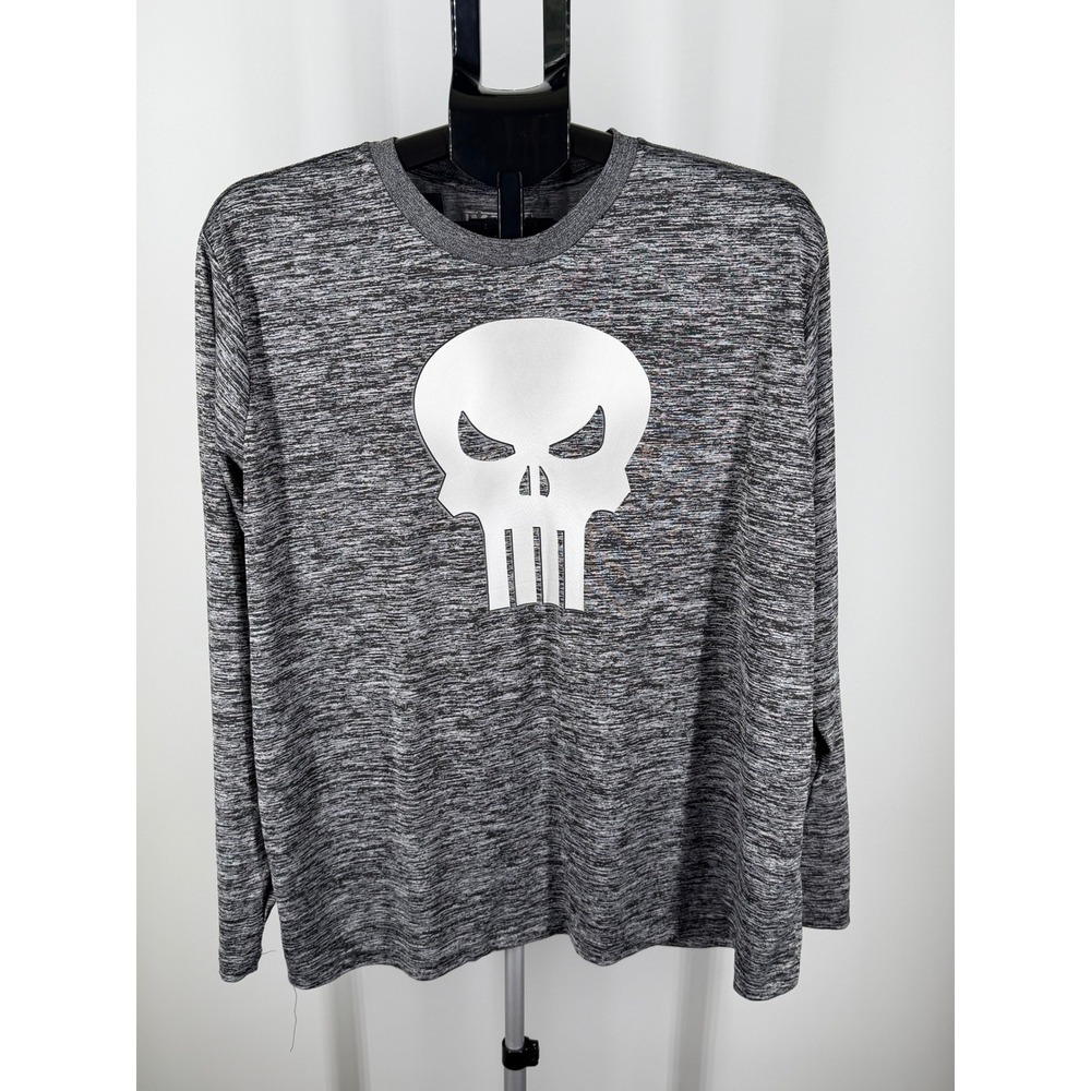 Marvel Punisher Shirt Mens XL Grey Space Dye Long Sleeve Skull Graphic